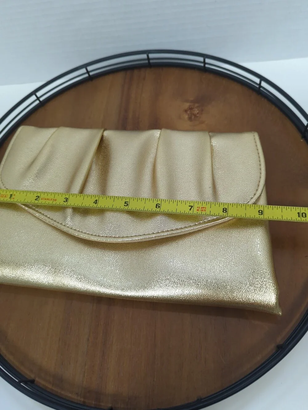 Vintage Avon Metallic Gold Faux Leather Clutch Pleated Details Snap Closure